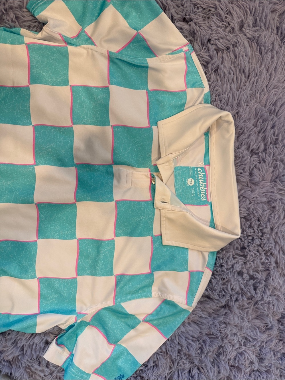 chubbies Kids Teal, White & Pink Checkered Polo